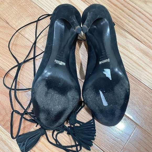 SCHUTZ Black Suede Lace Up Tassel Ankle Wrap Open Toe High Heel Yassu Sandals 10 - Picture 5 of 9